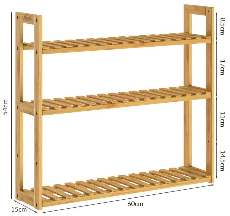 Casaria® Fali bambusz polc - 54x60x15 cm