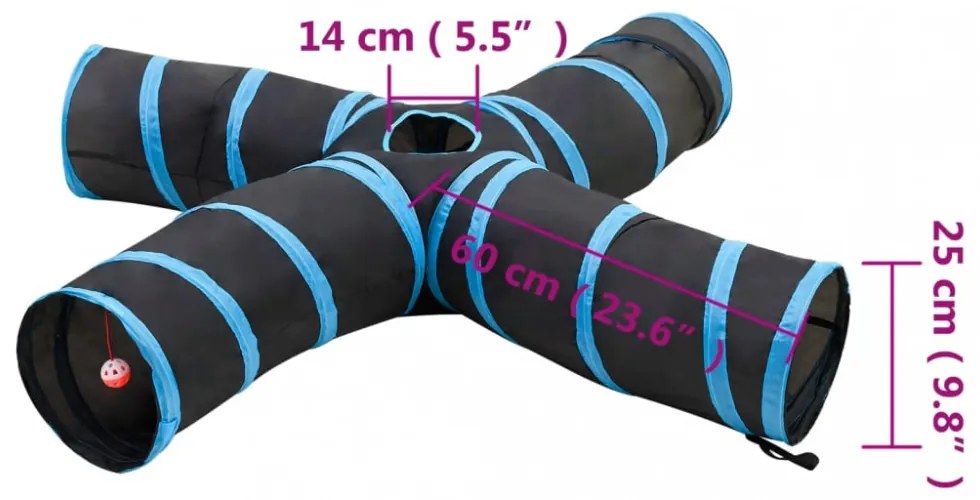 fekete és kék 4 irányú poliészter macskaalagút 25 cm