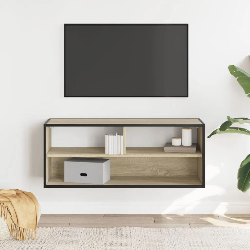 sonoma tölgy színű szerelt fa és fém TV-szekrény 100x31x39,5 cm