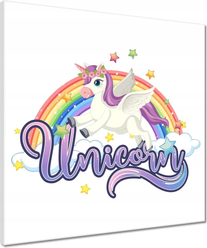 Vászonkép 50x50 Mosolygó unikornis és szivárvány