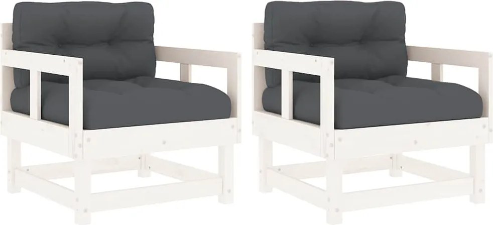 vidaXL 2 db fehér tömör fenyőfa kerti szék párnákkal