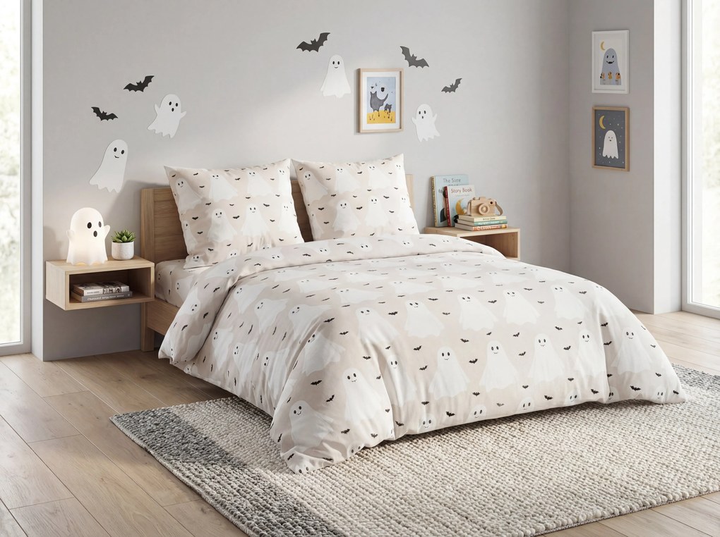 Gyerek pamut ágyneműhuzat GHOSTIE bézs Ágyneműhuzat mérete: 80 x 80 cm | 135 x 200 cm