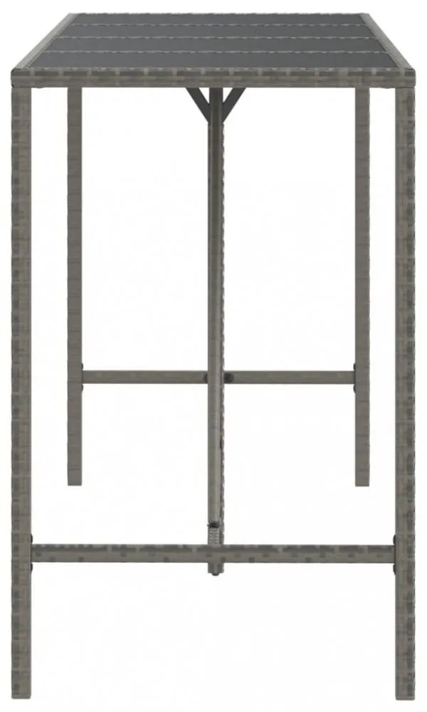 szürke polyrattan üveglapos bárasztal 180 x 70 x 110 cm