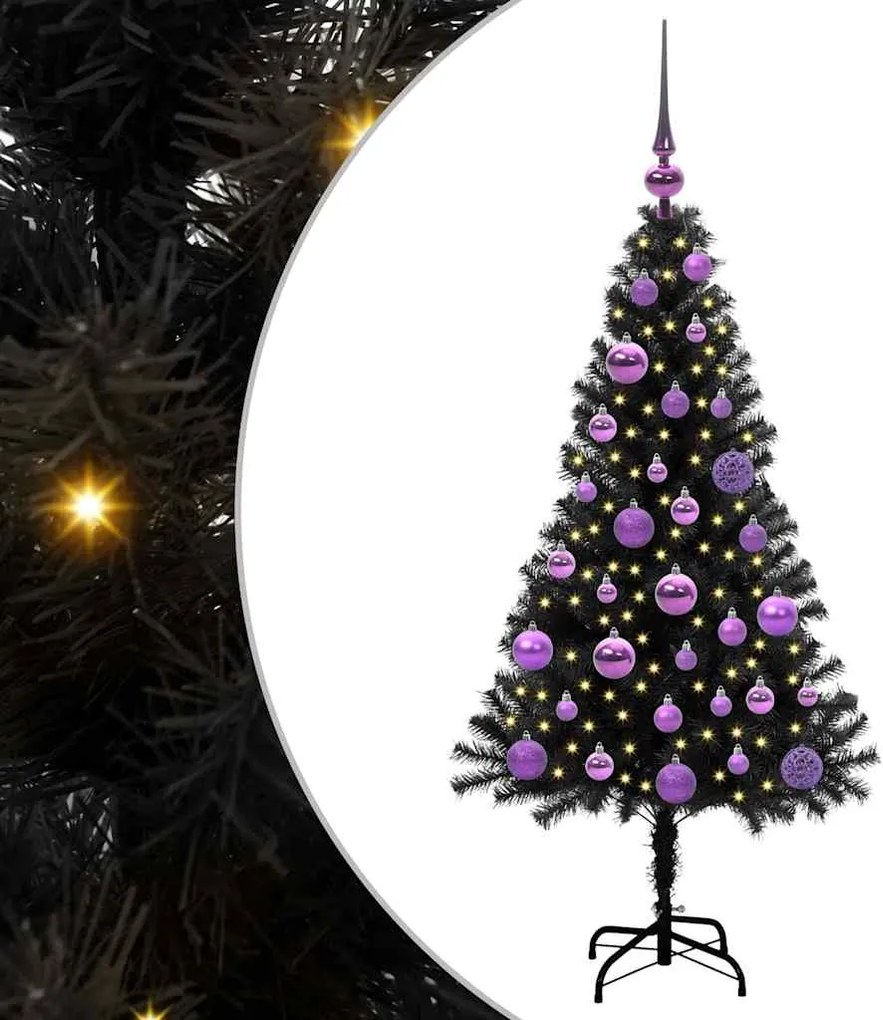 vidaXL Karácsonyfa 150 LED-del állvánnyal Fekete 120 cm PVC
