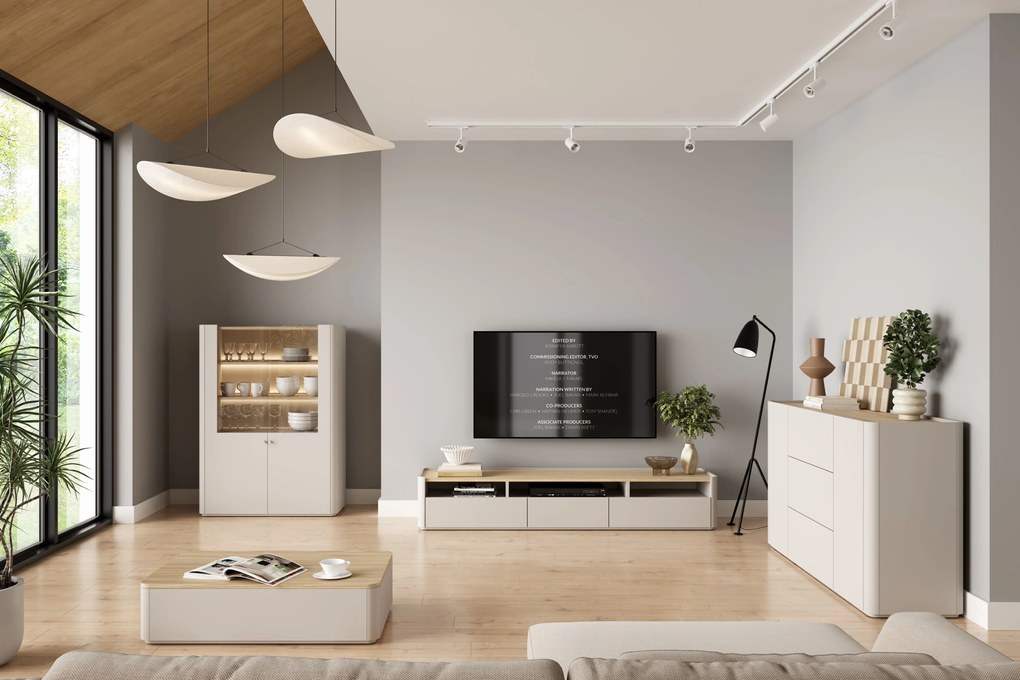 Elivo vitrines szekrény 100 cm kétajtós - kasmír / olajozott tölgy