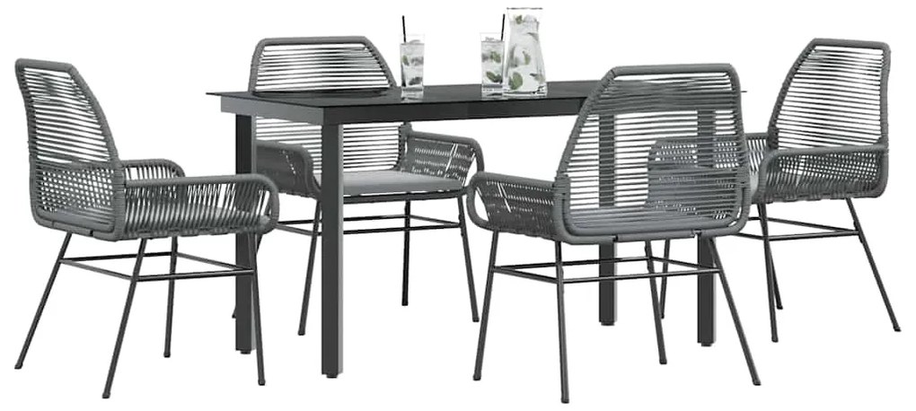 vidaXL 5 részes szürke polyrattan üveg kerti étkezőgarnitúra párnával