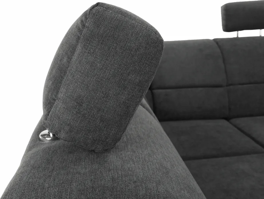 Ülőgarnitúra, műbőr fekete/szövet sötétszürke, balos, SANTIAGO U