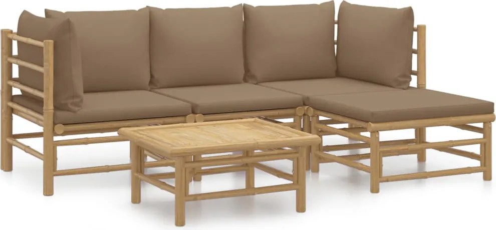 vidaXL 5 részes bambusz kerti ülőgarnitúra tópszínű párnákkal