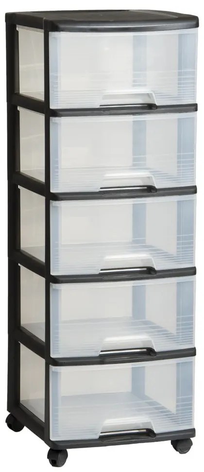 Fekete-átlátszó műanyag gurulós polcos állvány 37x100 cm – Curver
