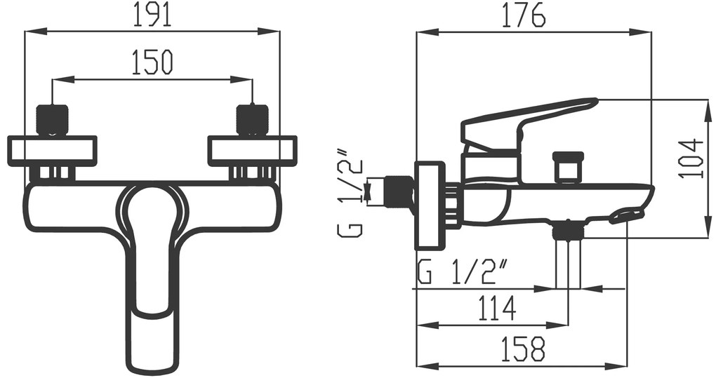 Novaservis Metalia 54, kád csaptelep pontos zuhanykészlettel 150 mm, króm, 54020-0