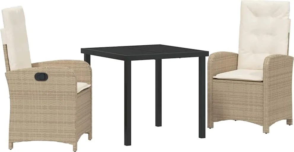 vidaXL Kert étkező szett párnával 3 pcs Bézs polirattan