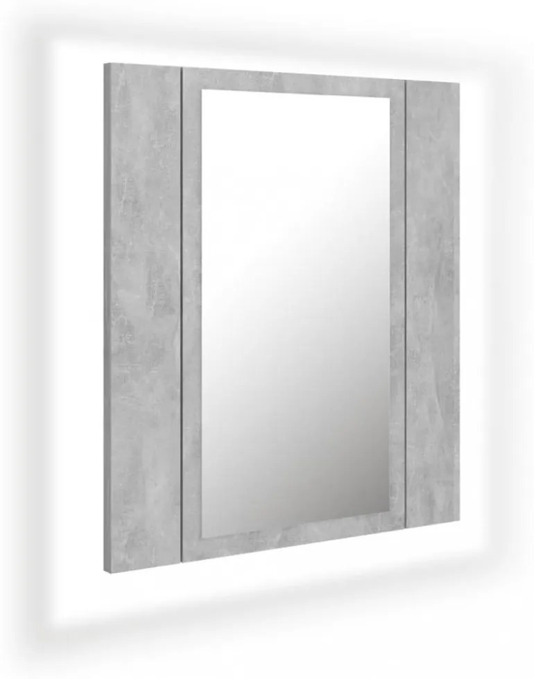 betonszürke akril LED-es tükrös fürdőszobaszekrény 40x12x45 cm