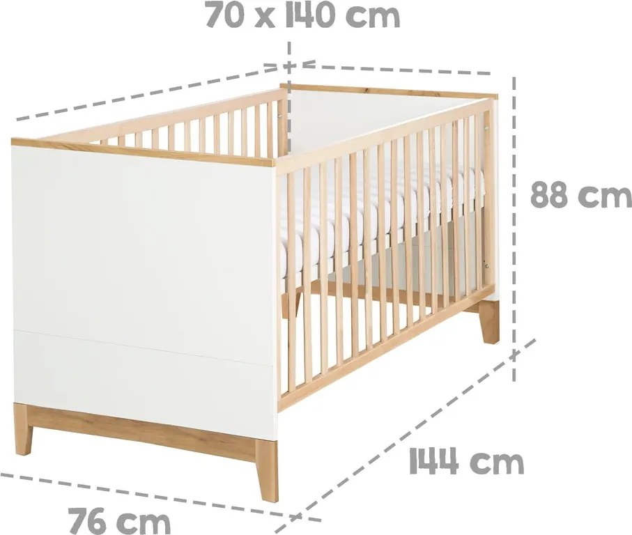 Fehér-natúr színű bükkfa babaágy 70x140 cm Finn – Roba