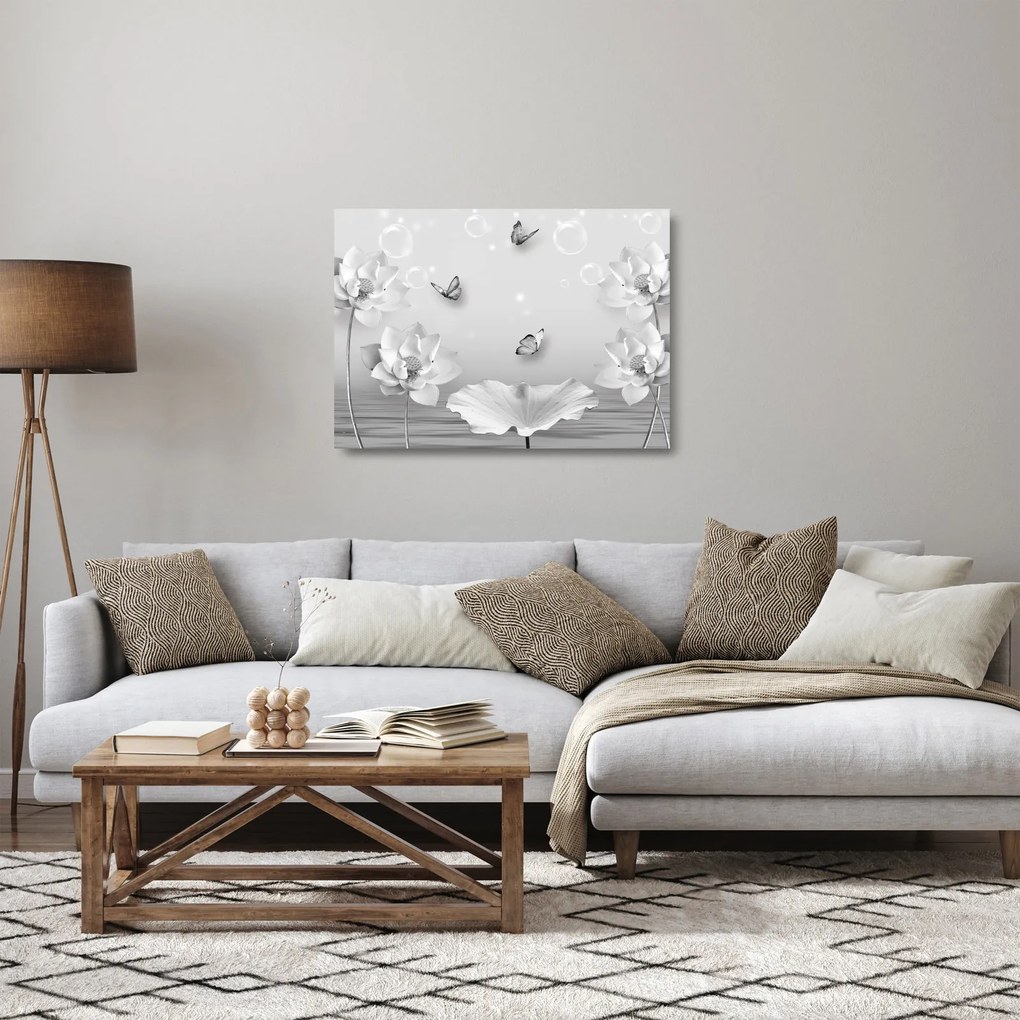 Kép - Virágos dizájn pillangókkal (üvegen) (70x50 cm)