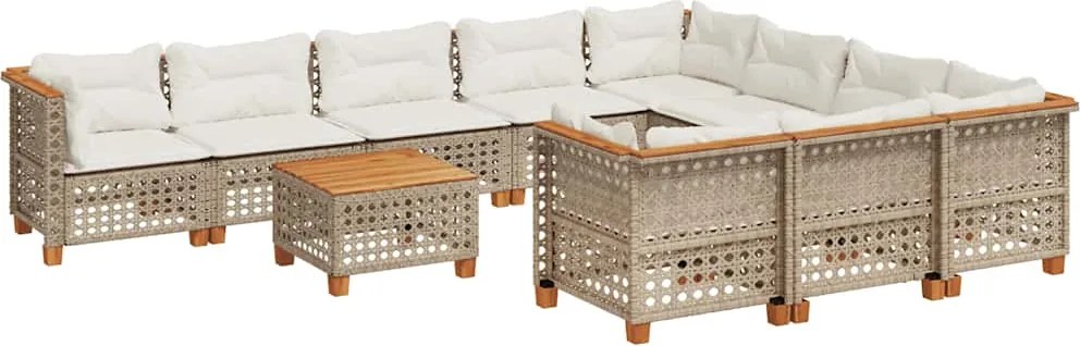 vidaXL 11 részes bézs polyrattan kerti ülőgarnitúra párnákkal