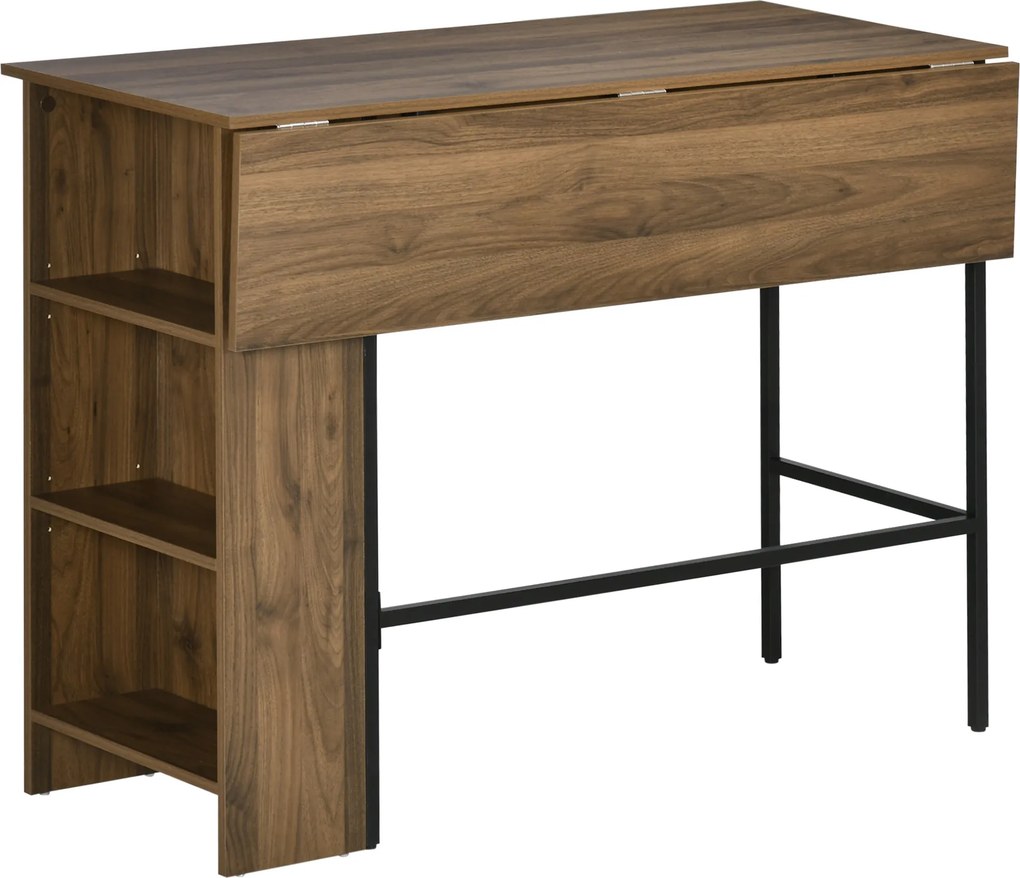 HOMCOM Bővíthető Bárasztal Bistro Asztal Étkezőasztal 3 Polccal és Fémszerkezettel Konyhához 120x76x91.4 cm Barna | Aosom