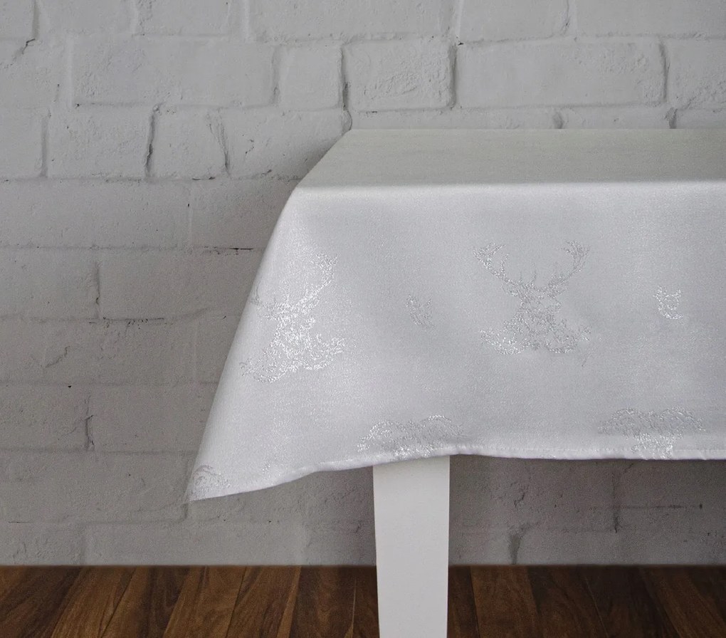 Kiárusítás Abrosz Karácsonyi 130X180 Ezüst Szarvas Rénszarvas Fehér