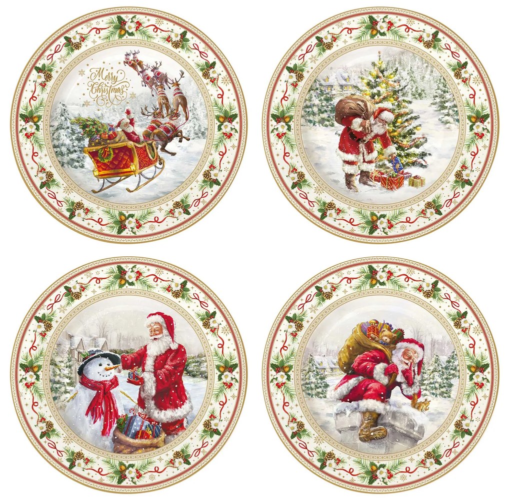 Karácsonyi porcelán desszertes tányér szett 4db-os díszdobozban, 19 cm - Christmas Time