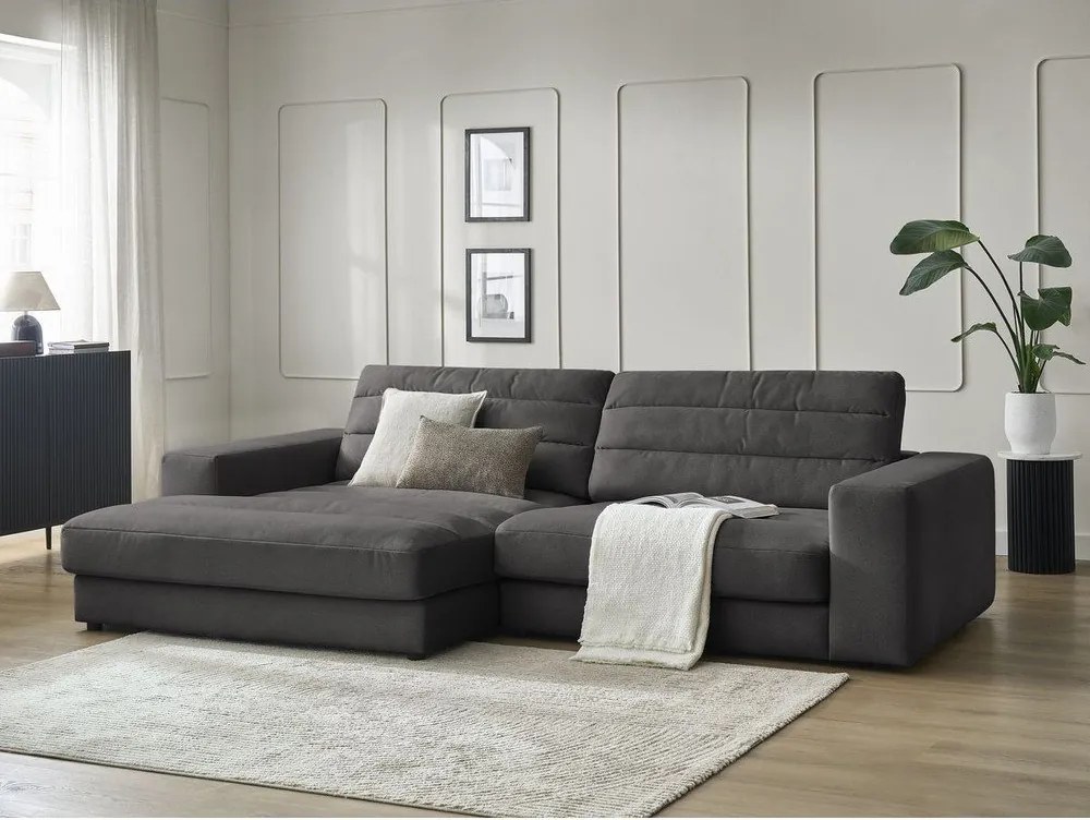 Antracitszürke bársony sarokkanapé (bal oldali-heverő résszel) Sierra – Bobochic Paris