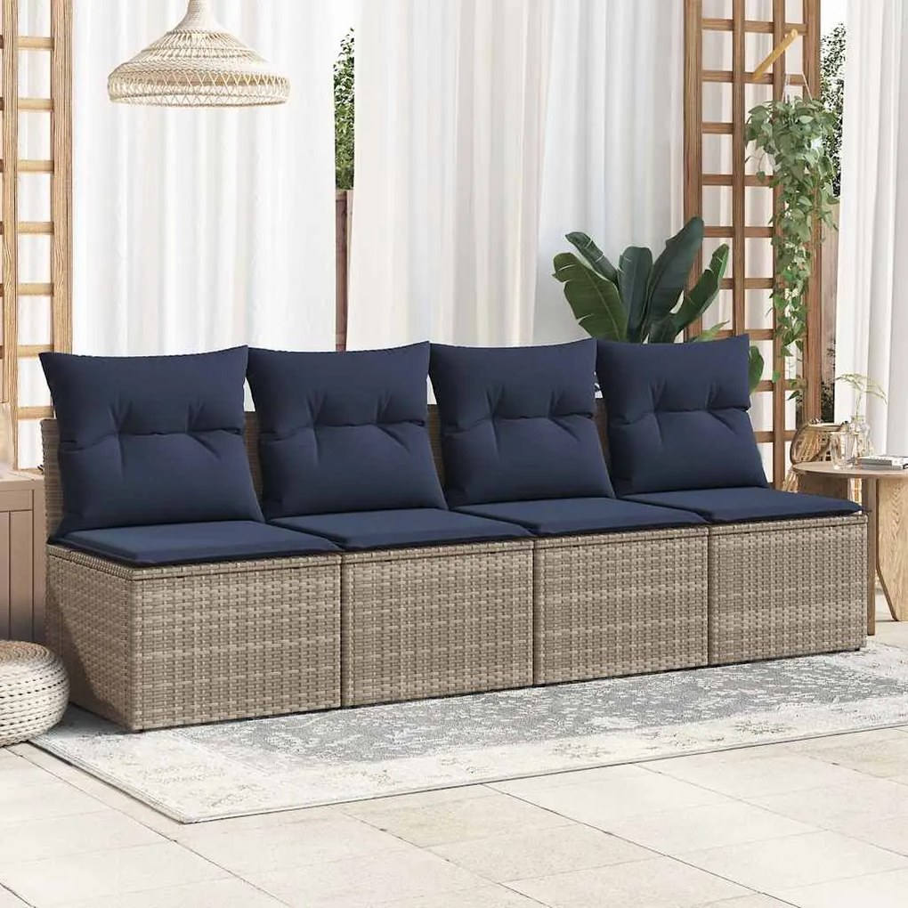 2 részes szürke polyrattan akácfa kerti ülőgarnitúra párnákkal