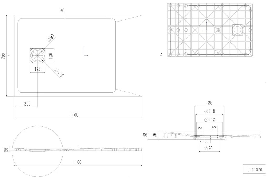 Erga Hyper, SMC zuhanytálca 110x70x2,6 cm + szifon, bézs matt, ERG-V06-SMC-7011S-BG