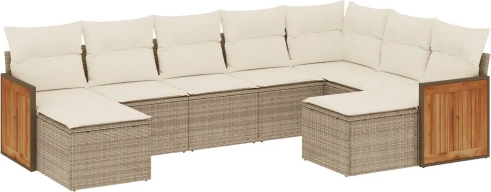 vidaXL 9 részes bézs polyrattan kerti ülőgarnitúra párnákkal