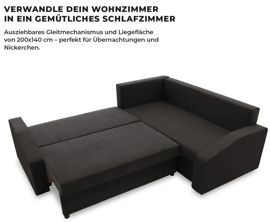 Grande Plus sarokkanapé, jobboldali, szövet anyag, fekete