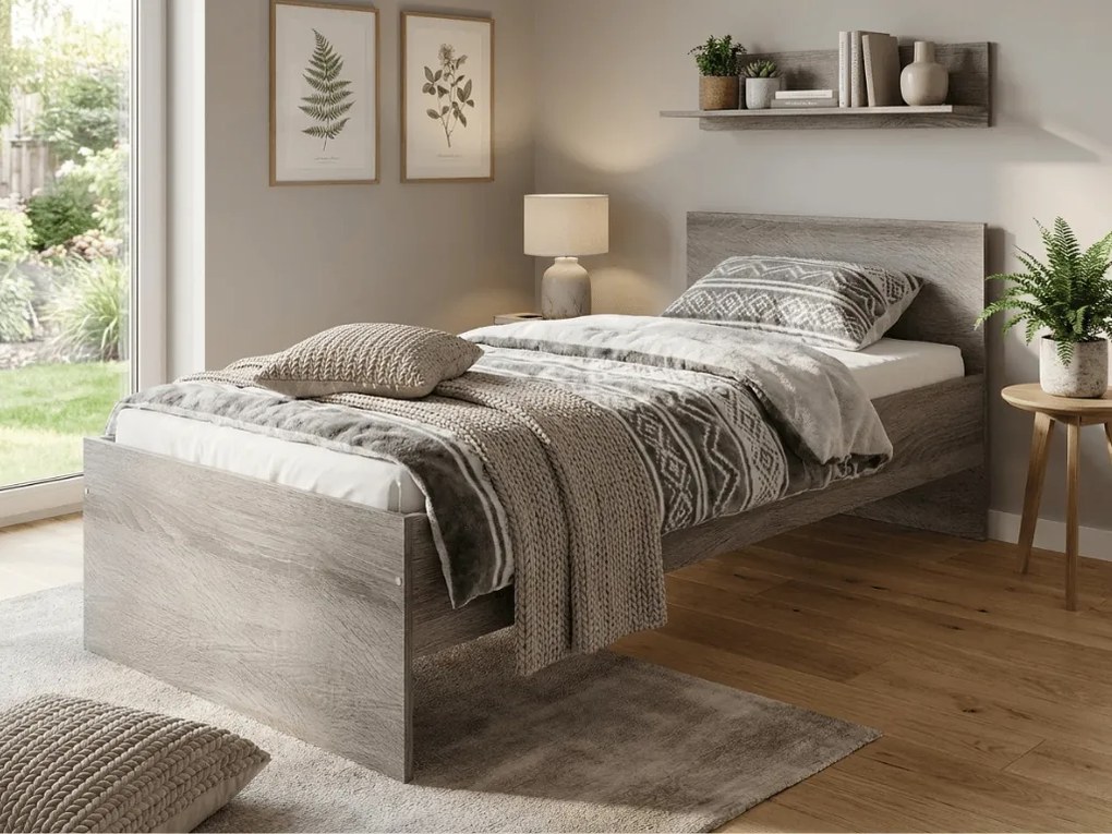 Ágy ELISA 90 x 200 cm, szarvasgomba tölgy Ágyrács: Lamellás ágyrács, Matrac: Coco Maxi 20 cm matrac