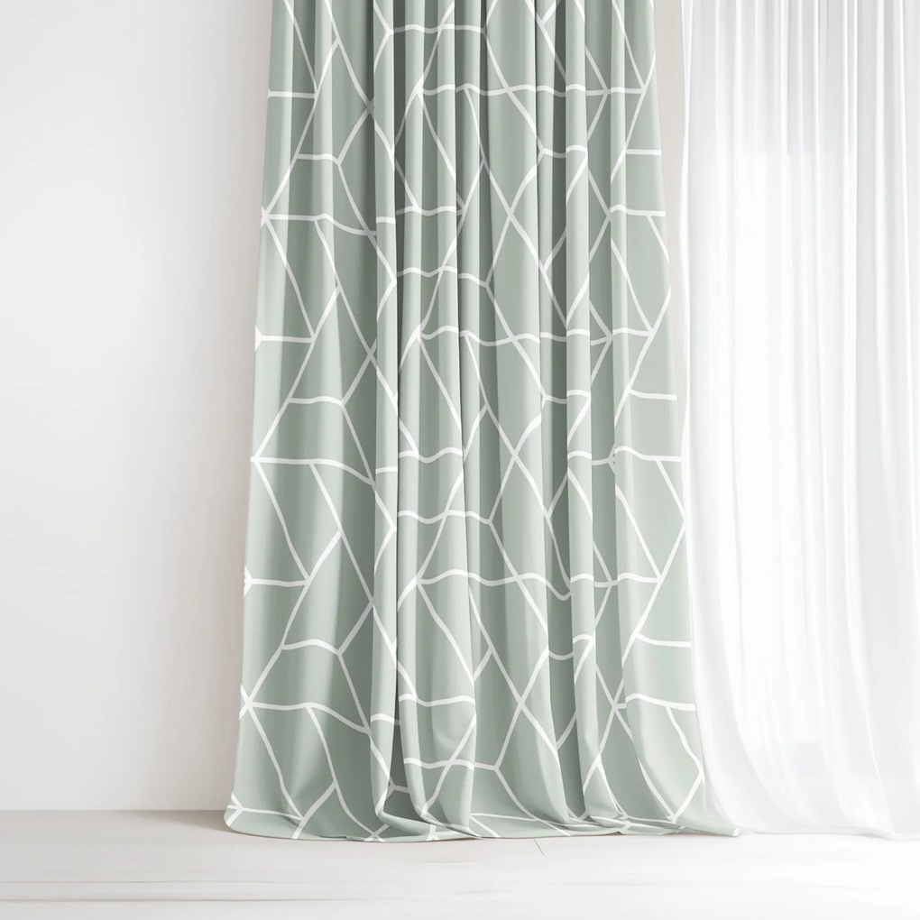 Goldea pamut függöny - mozaik minta zsálya alapon 160x150 cm