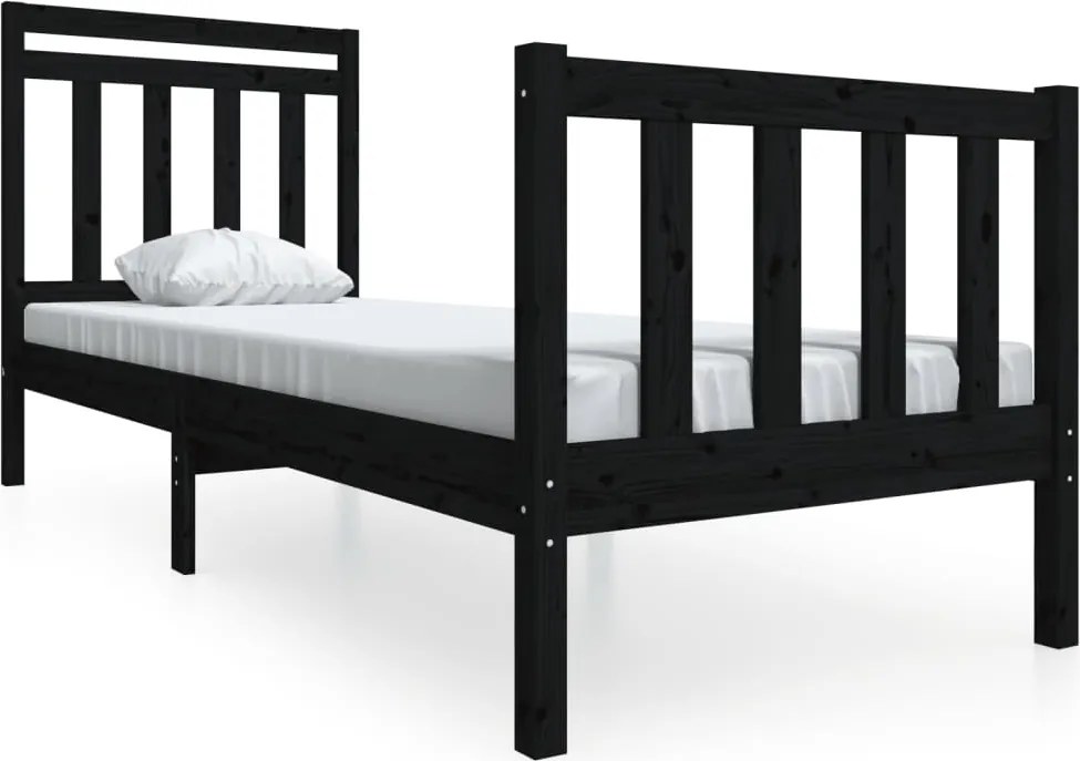 vidaXL fekete tömör fa ágykeret 75 x 190 cm (Small Single)