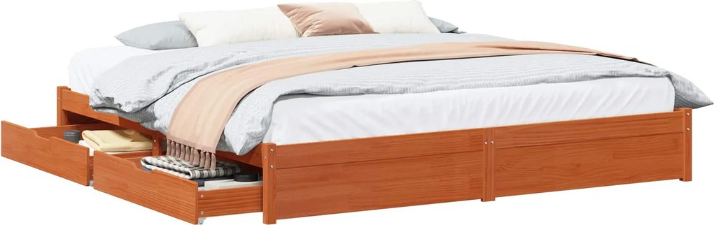 vidaXL Ágykeret fiókkal Faggyú barna 180 x 200 cm Tömör fenyőfa