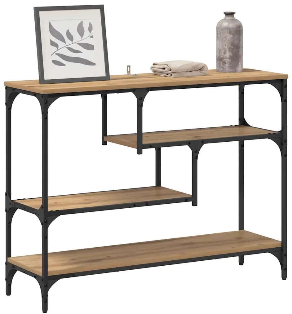 Konzolasztal polcokkal kézműves tölgy 100 x 30 x 75 cm Faanyag