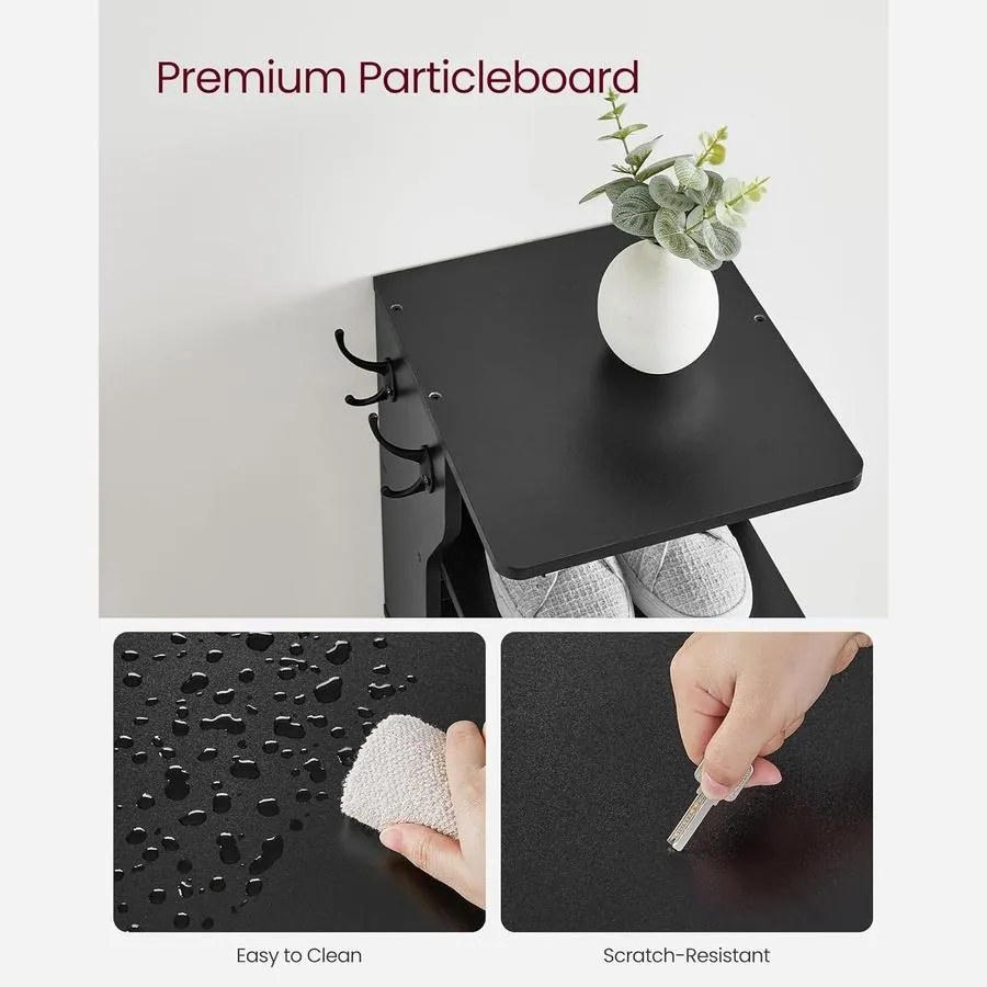 Vékony cipőtartó, keskeny cipőtároló rendszer, 6 szintes, fekete