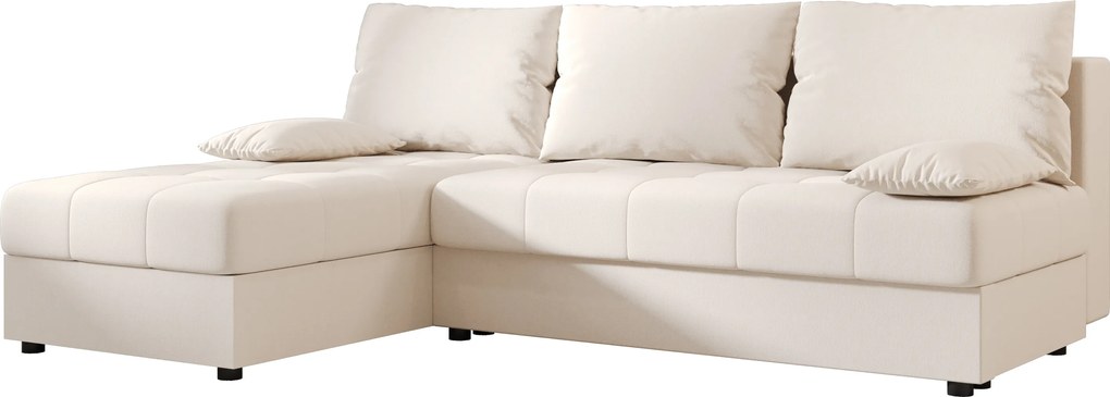 Ágyazható, kétoldalas L alakú kanapé VENORIA SLIM 200x143 cm, krém színű + 2 db díszpárna INGYEN