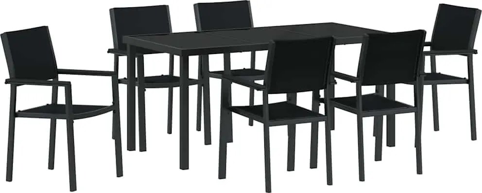 vidaXL Kert étkező szett 7 pcs Fekete Porszórt acél