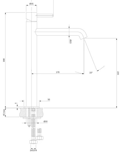 OMNIRES Y1212CR - Mosdócsap Y 30,8 cm fényezett króm