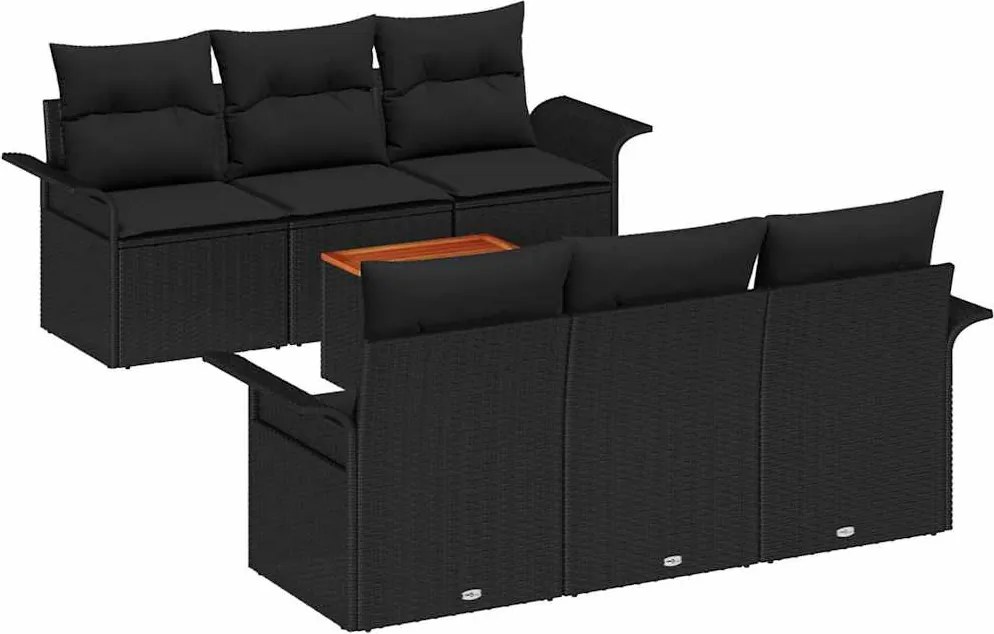 vidaXL Kerti Kanapé Szett tárolóval 7 pcs Fekete polirattan
