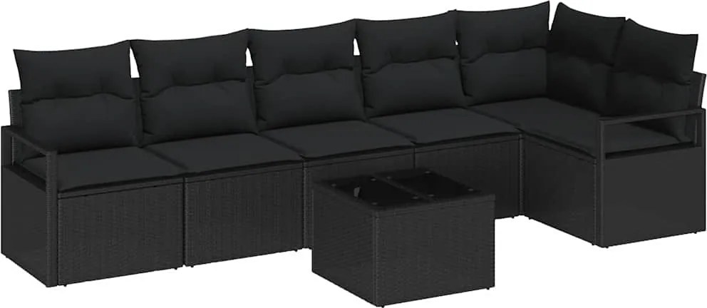 vidaXL Kerti Kanapé Szett párnával tárolóval 7 pcs Fekete polirattan