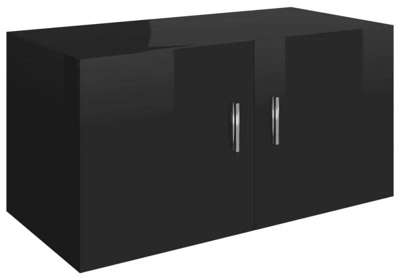 Magasfényű fekete forgácslap fali szekrény 80 x 39 x 40 cm