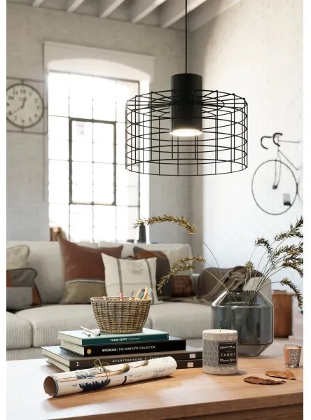 Eglo 43627 - Csillár zsinóron MILLIGAN 1xE27/40W/230V átm. 38 cm fekete