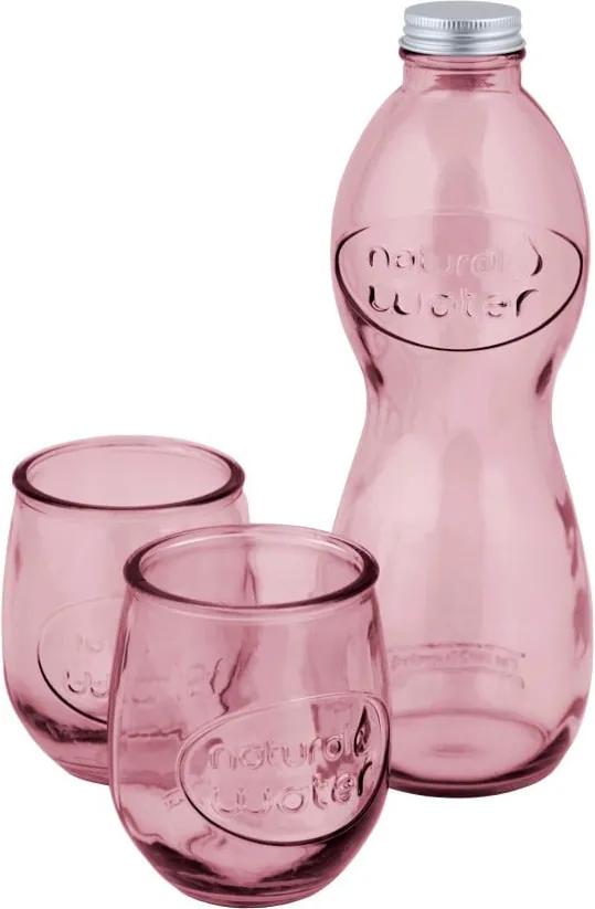 Water rózsaszín palack és 2 pohár újrahasznosított üvegből - Ego Dekor
