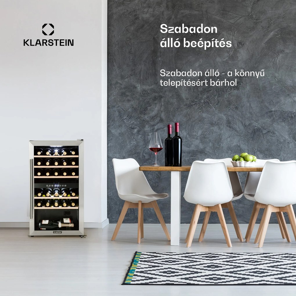Klarstein Vinamour 29D, borhűtő, 2 zóna, 80 liter, 29 palack, 5 - 22 °C, érintésvezérlés