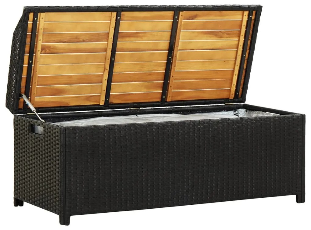 Fekete polyrattan kerti tárolópad 120 cm