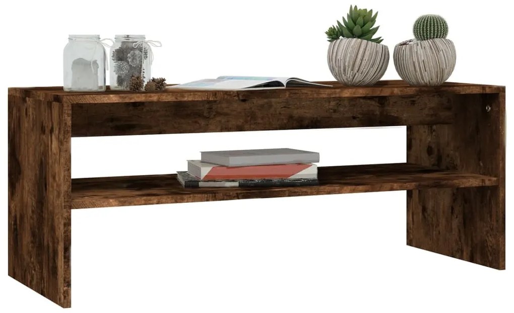 Füstös tölgy színű szerelt fa dohányzóasztal 100 x 40 x 40 cm