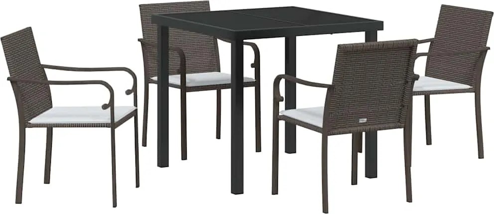 vidaXL Kert étkező szett 5 pcs Barna és fekete PE Rattan