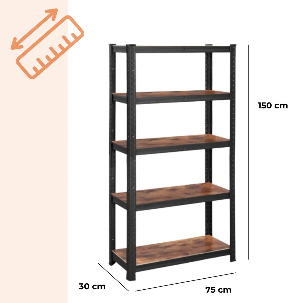 DUSTY polcos állvány, 5 polc, max 650kg, fekete/barna Jurhan