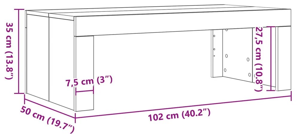 Fekete Tölgy Kávézóasztal 102x50x35 cm Műanyag Fa