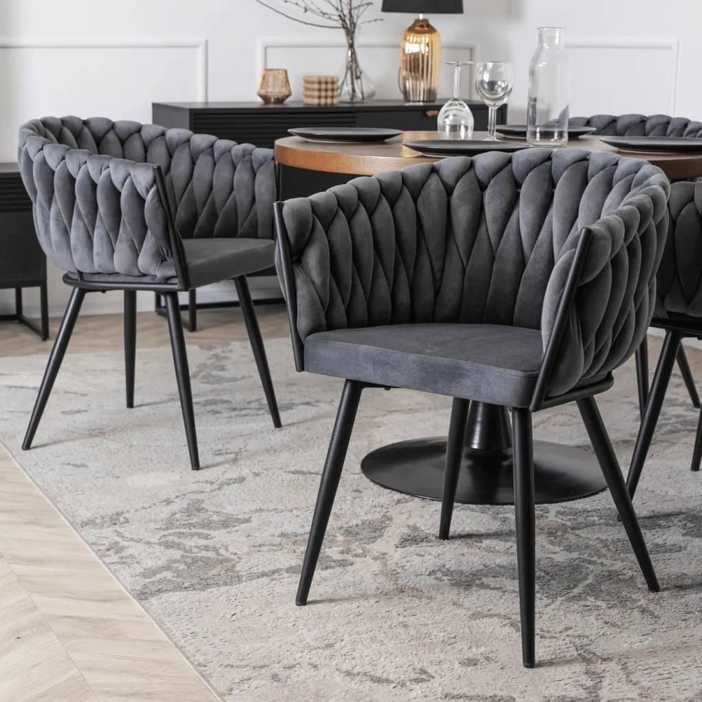 Fonott bársony szék szürke színben, ELENA