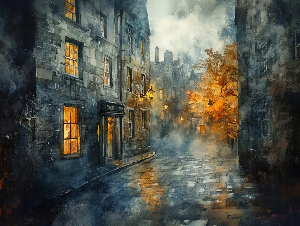 Vászonkép Canvas Város Edinburgh Utca Este Ősz Kilátás 80x60