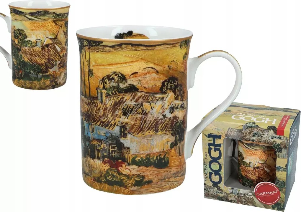 Porcelán Bögre Carmani Classic Van Gogh Kunyhók Nádas Fedéllel A Dombon